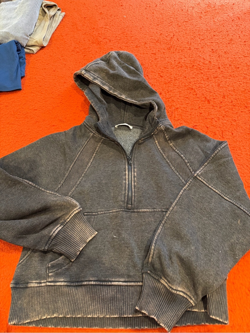 Women’s Washed Brown Half-Zip Hoodie Sweater